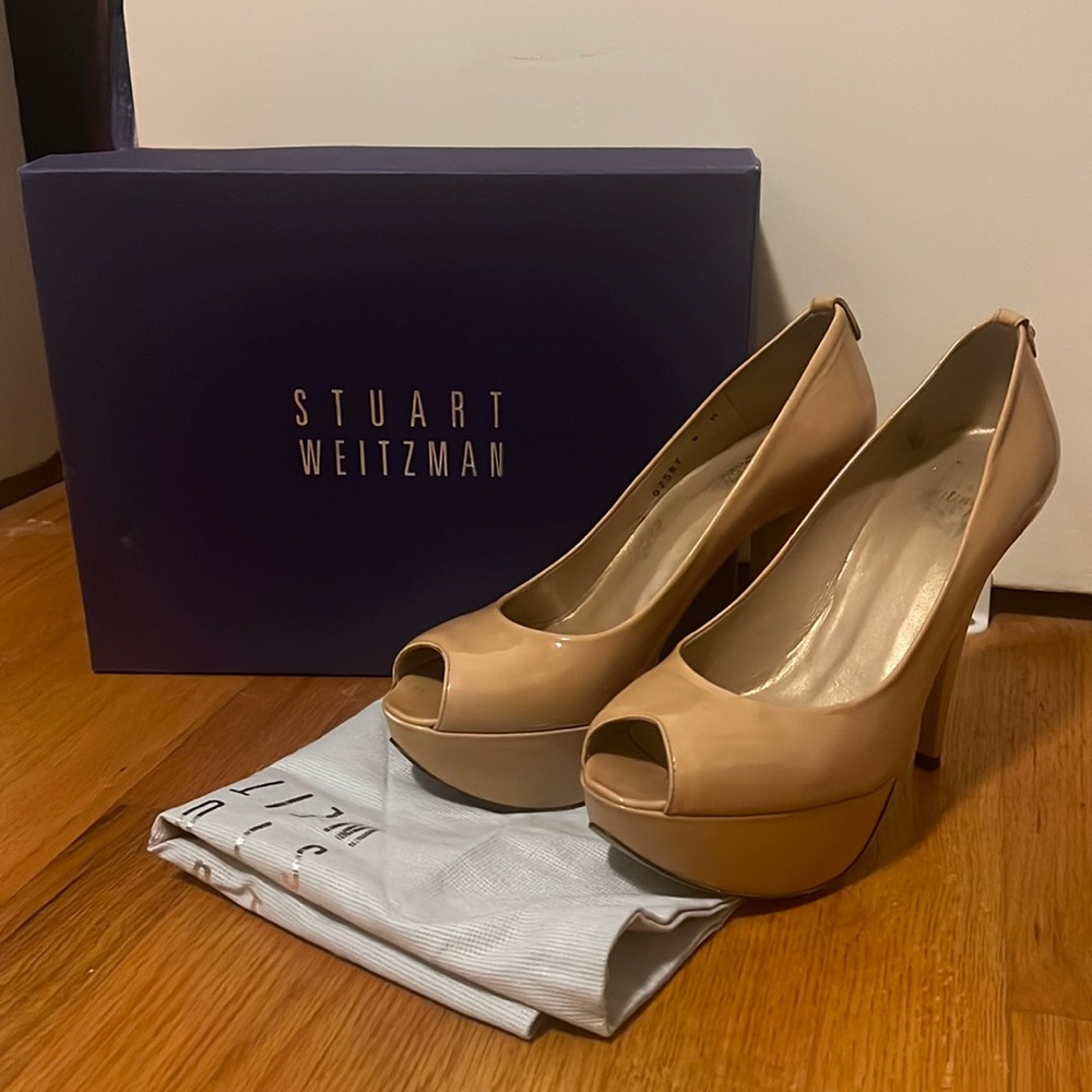 Stuart Weitzman Patent Leather Tan Pumps Heels